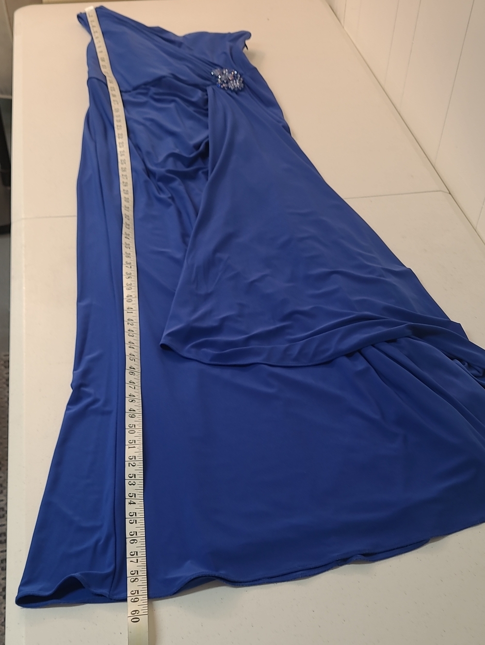 Adrianna Papell One-Shoulder Brillant Sapphire Gown Size 14 Sparkly Accents - Picture 7 of 13